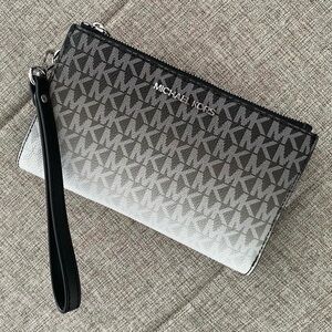 Michael Kors Large Jet Set Black to White Ombre MK Logo Wristlet